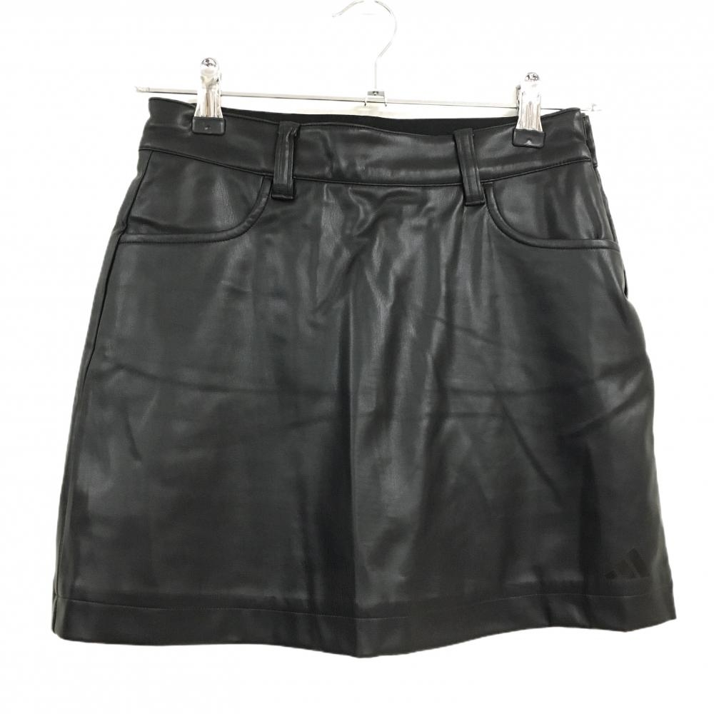 【超美品】アディダス スカート 黒 フェイクレザー 内側インナーパンツ 後ろウエストゴム レディース s ゴルフウェア adidas