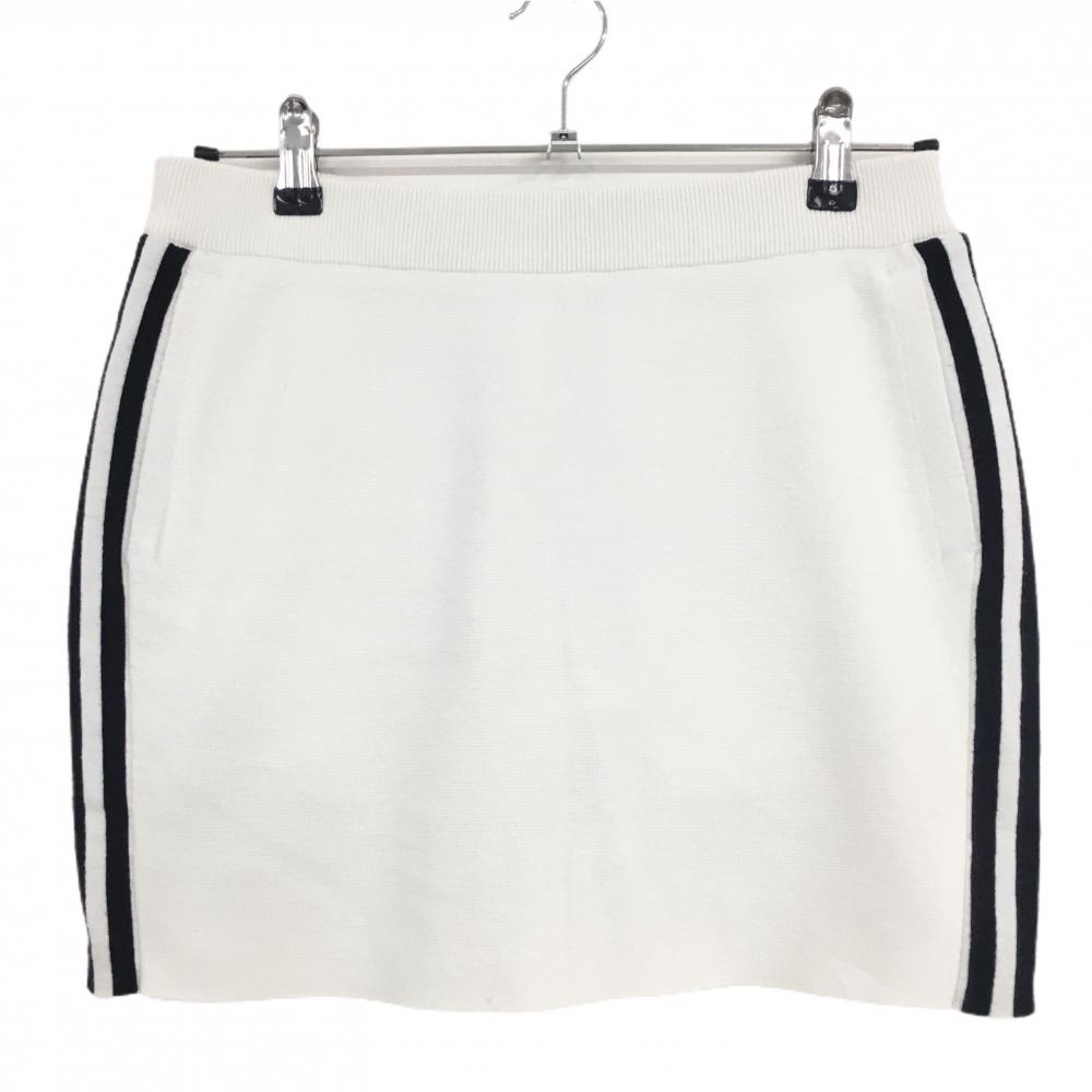 アディダス ニットスカート 白×黒 サイド3ライン 内側インナーパンツ バックロゴ ウエストゴム レディース M ゴルフウェア adidas