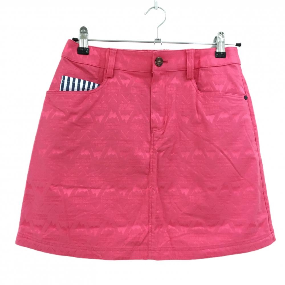 【美品】アディダス スカート ピンク 総柄 ポケット口一部ストライプ バックロゴ レディース M ゴルフウェア adidas