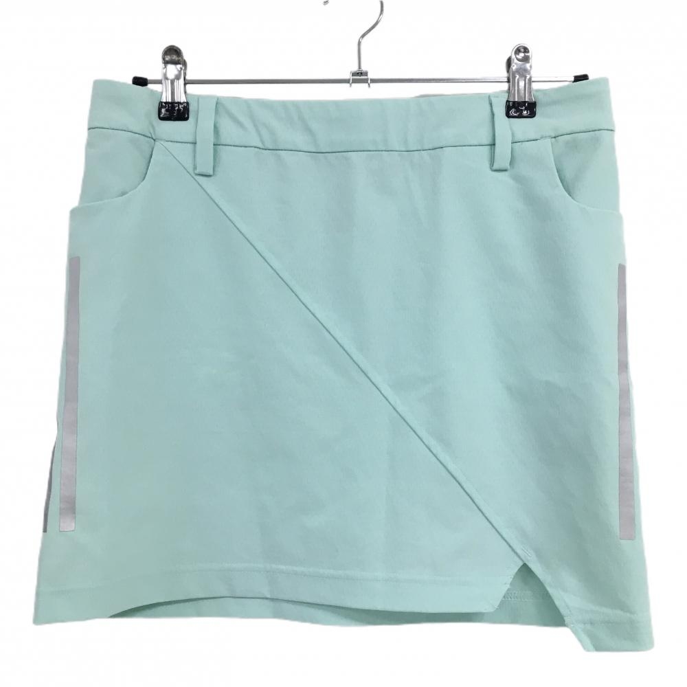 アディダス スカート ミントグリーン×シルバー 内側インナーパンツ サイド3ライン  レディース L ゴルフウェア adidas
