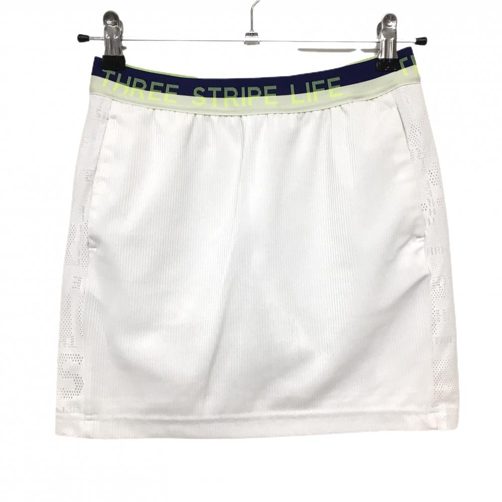 【超美品】アディダス スカート 白 細ストライプ地模様 ストレッチ サイド透かし編み  レディース M ゴルフウェア adidas