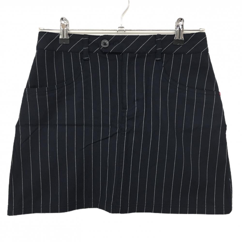 【美品】アディダス スカート ダークネイビー×白 ストライプ ストレッチ 裏微起毛 後ろワッペン レディース S/P ゴルフウェア adidas