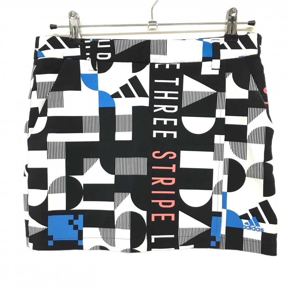 アディダス スカート 黒×白 総柄 内側インナーパンツ ストレッチ  レディース M ゴルフウェア adidas