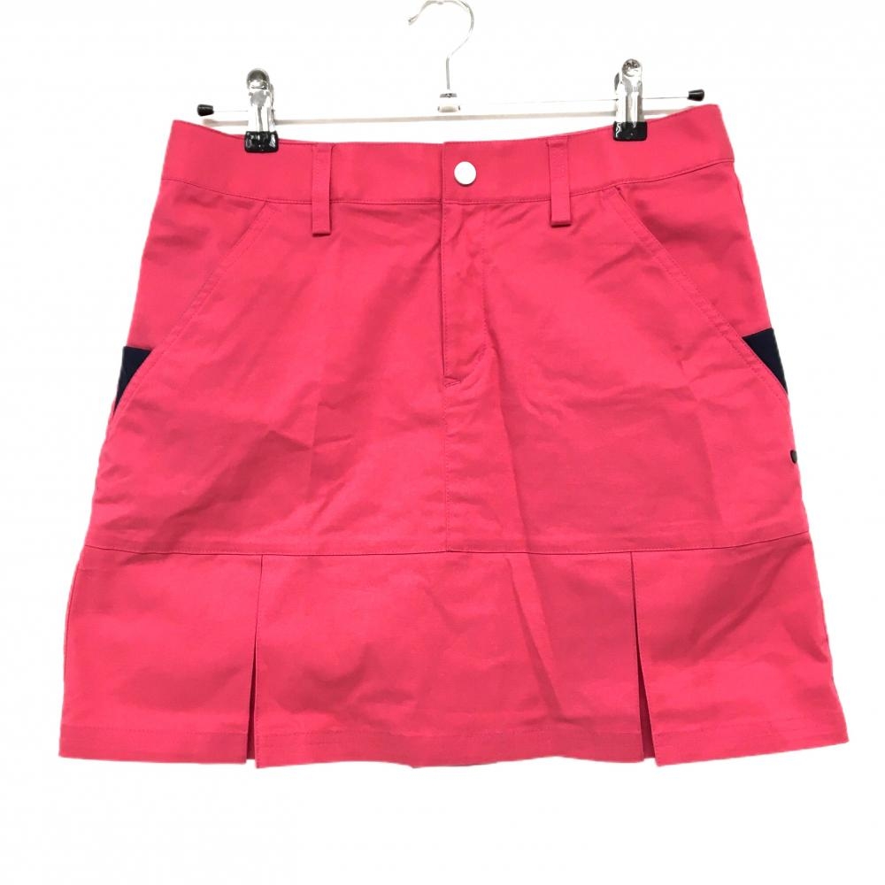 【美品】アディダス スカート ピンク×ネイビー ボックスプリーツ ロゴ刺しゅう ストレッチ レディース L/G ゴルフウェア adidas