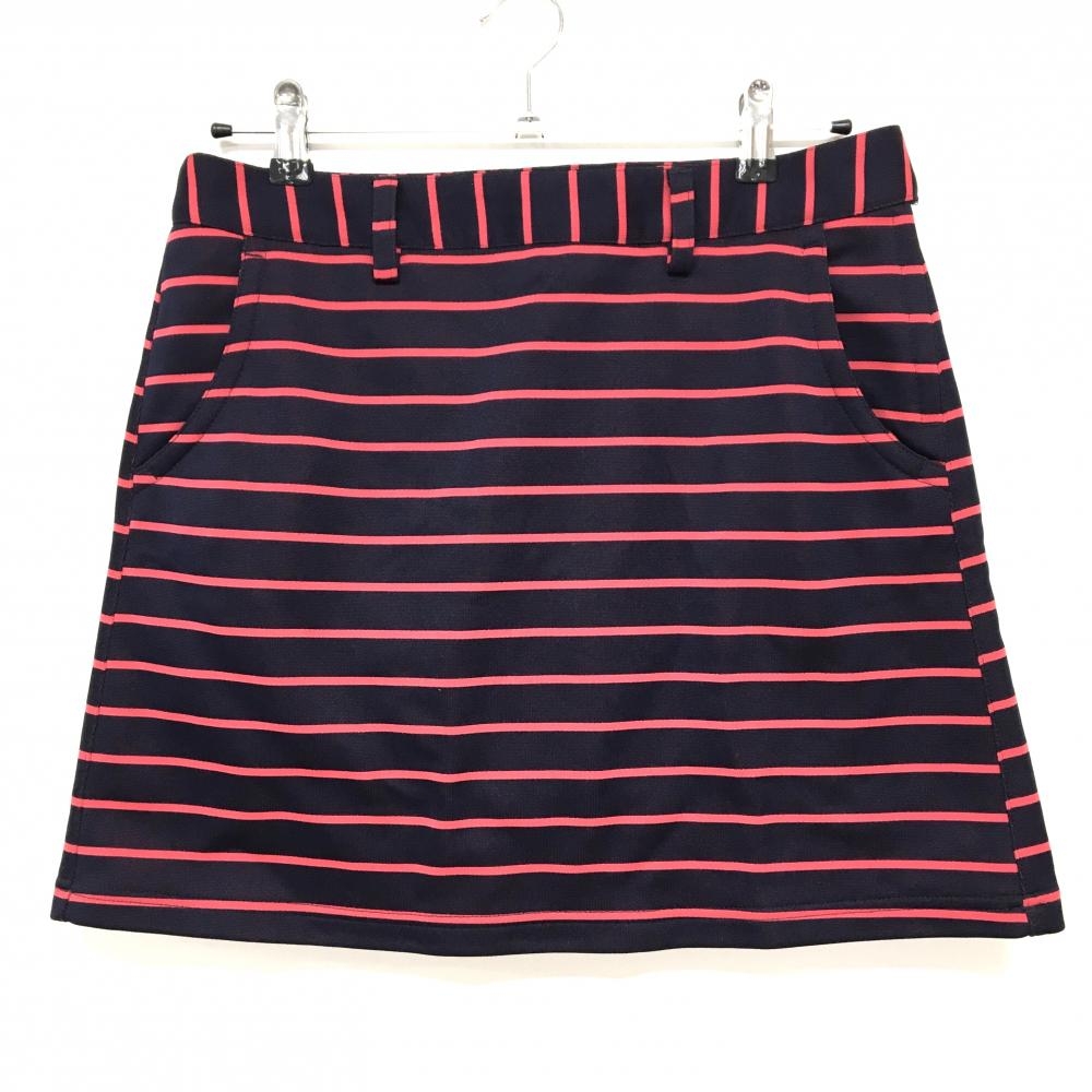 【美品】アディダス スカート ネイビー×ピンク ボーダー ストレッチ レディース OT/XG ゴルフウェア adidas