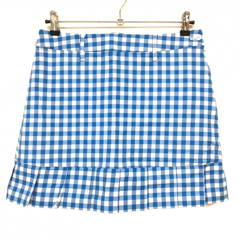 【超美品】アディダス スカート ライトブルー×白 ギンガムチェック ストレッチ 裾プリーツ レディース L/G ゴルフウェア adidas
