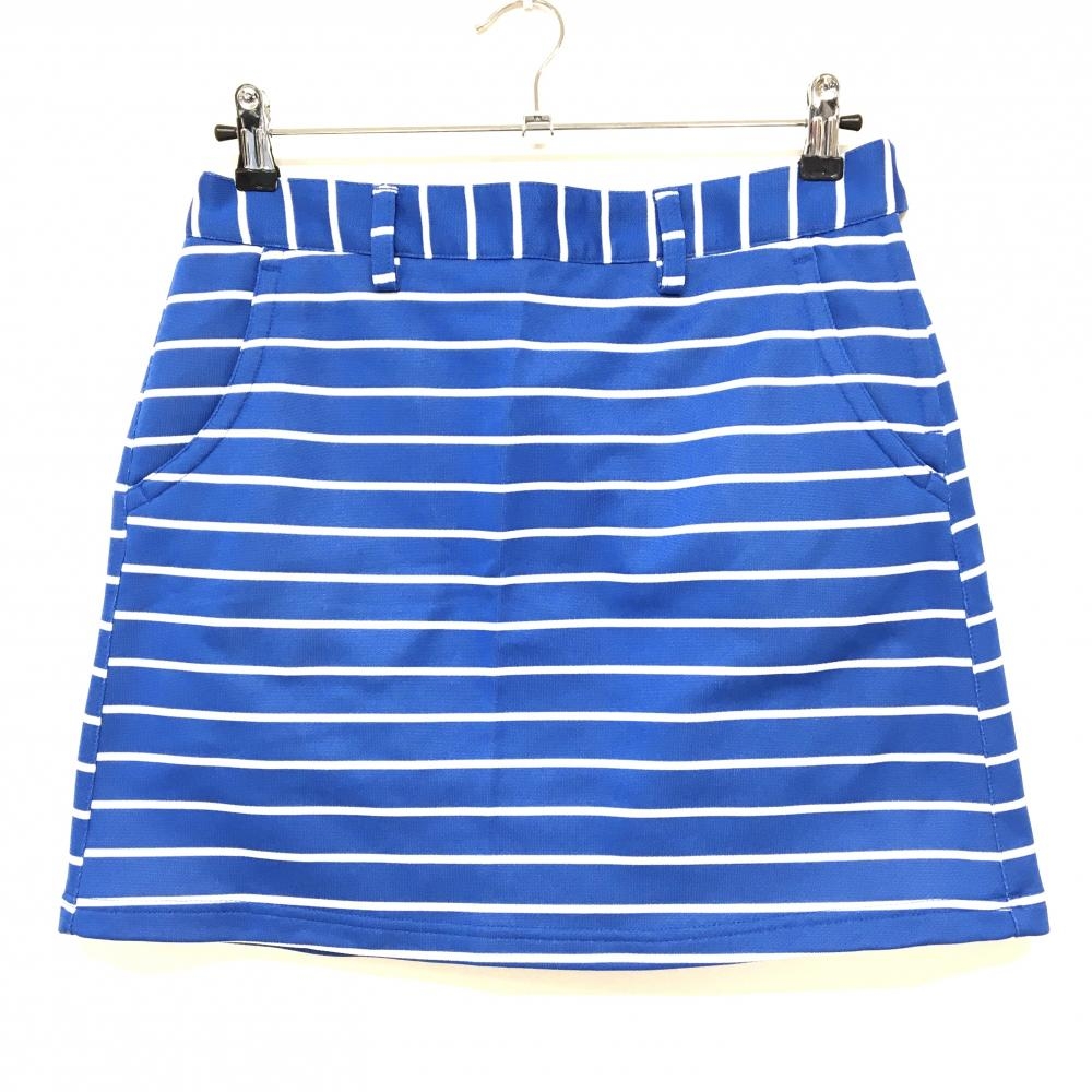 【超美品】アディダス スカート ブルー×白 ボーダー ストレッチ レディース L/G ゴルフウェア adidas