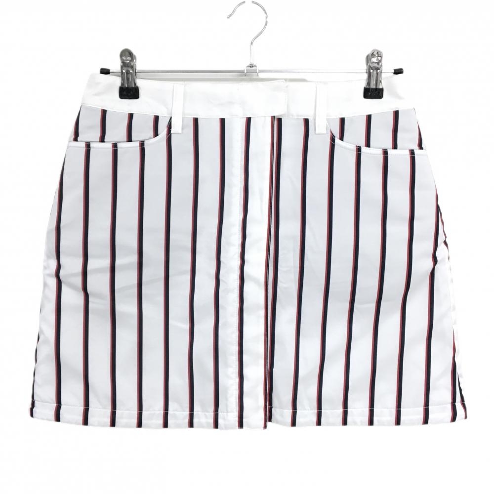 【超美品】アディダス リバーシブルスカート 白×レッド×ネイビー ストライプ フロントジップ レディース M/M ゴルフウェア adidas