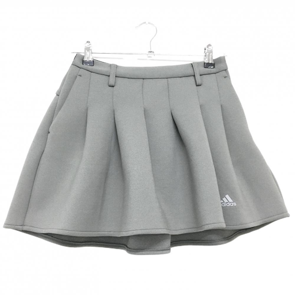 【超美品】アディダス プリーツスカート グレー×ネイビー ダンボールニット ストレッチ レディース S ゴルフウェア adidas