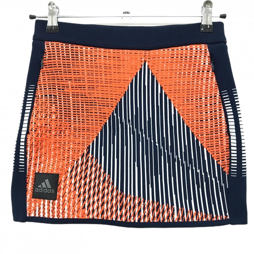 【美品】アディダス ニットスカート ネイビー×オレンジ 総柄 内側インナーパンツ レディース S ゴルフウェア adidas