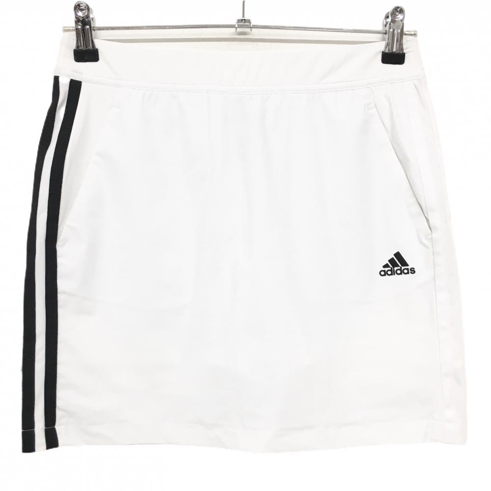 【美品】アディダス スカート 白×黒 サイド3ライン ウエストゴム 内側インナーパンツ レディース L ゴルフウェア adidas
