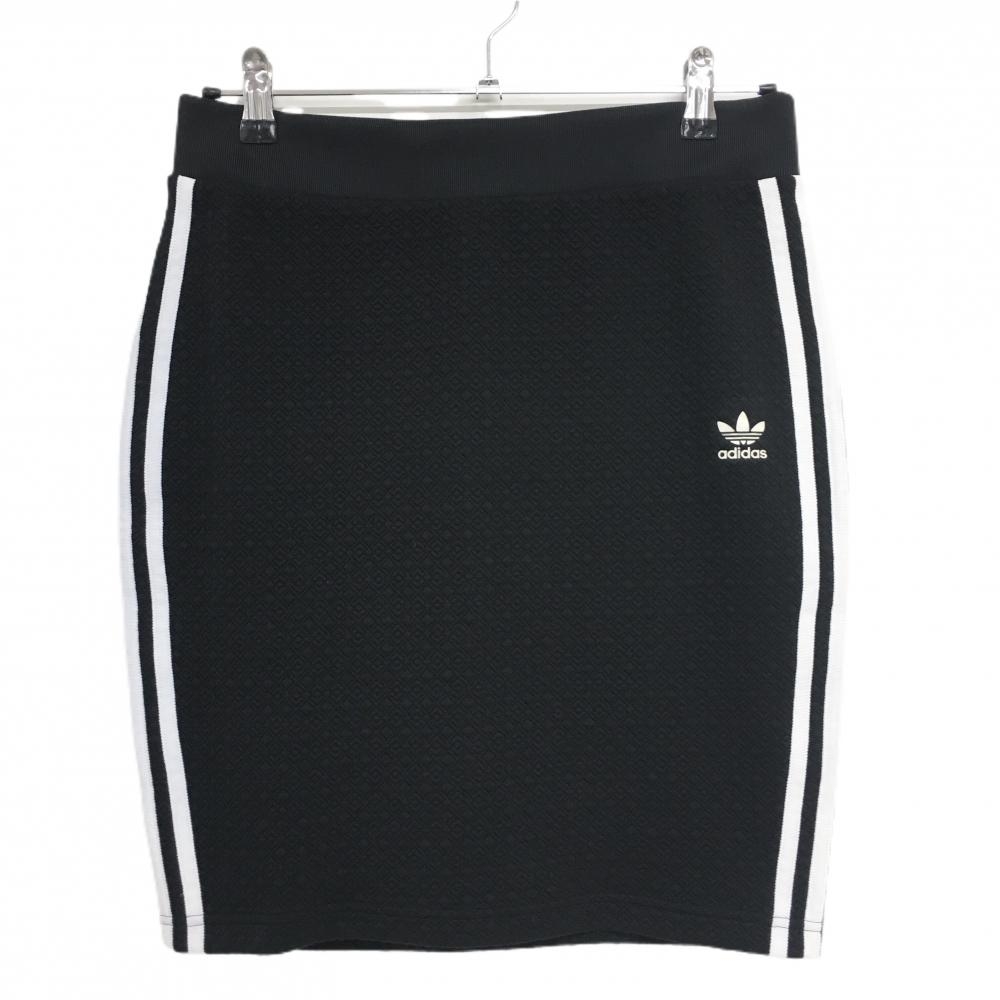 【超美品】アディダス スカート 黒 地模様 サイド3ライン タイトスカート レディース OT ゴルフウェア adidas