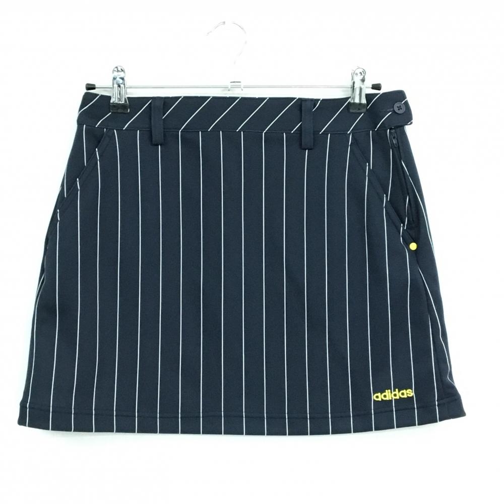 【超美品】アディダス スカート ネイビー×白 ストライプ ストレッチ ロゴ刺しゅう  レディース M/M ゴルフウェア adidas