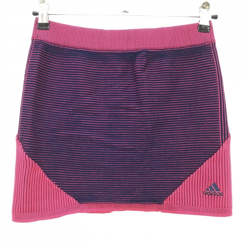 【美品】アディダス ニットスカート ピンク×ネイビー ボーダー・ストライプ編み レディース M ゴルフウェア adidas