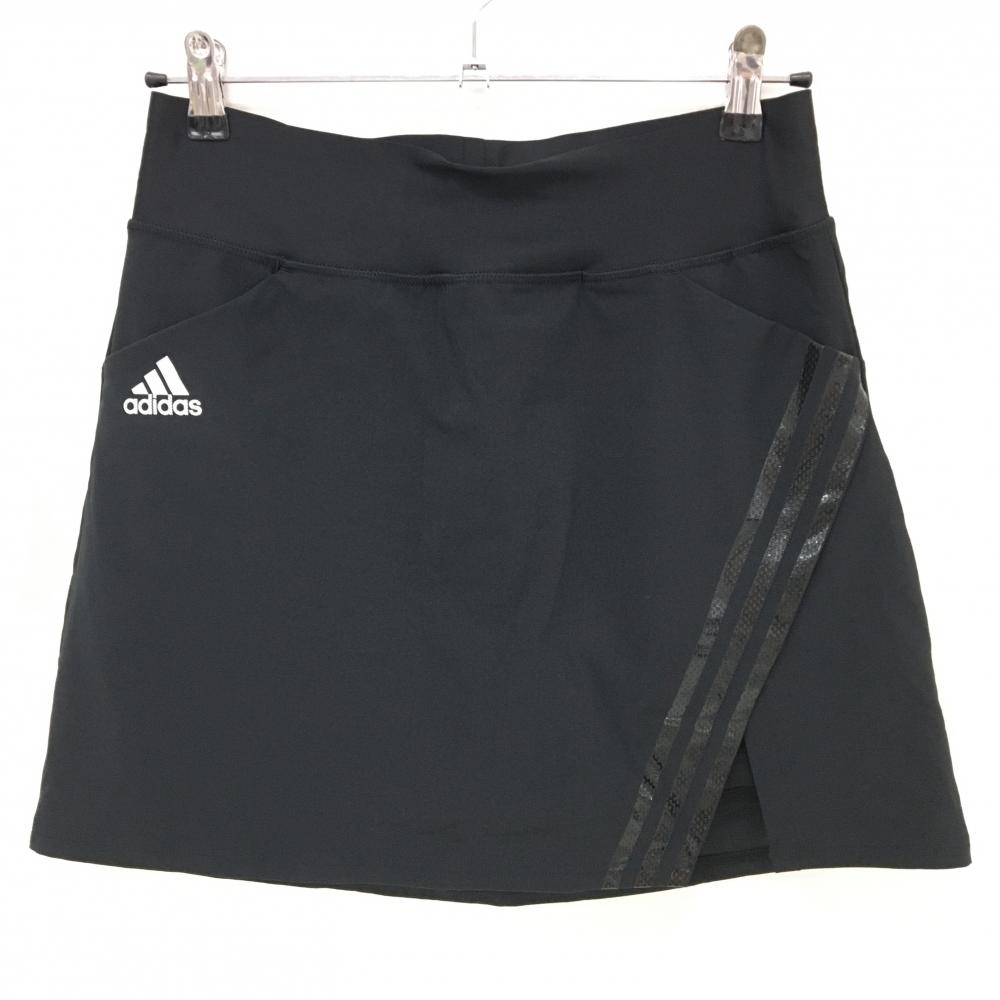 【超美品】アディダス ストレッチスカート 黒 3ライン 内側インナーパンツ  レディース L ゴルフウェア adidas