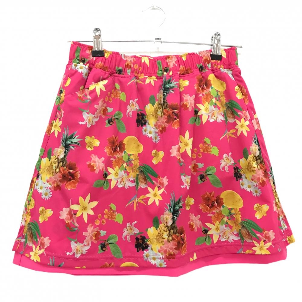 【超美品】アディダス リバーシブルスカート ピンク×マルチカラー 花柄 片面無地 ウエストゴム レディース M/M ゴルフウェア adidas