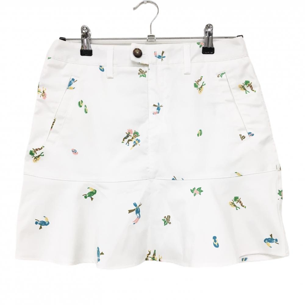 【超美品】アディダス スカート 白×マルチカラー 総柄 サンバ  レディース M/M ゴルフウェア adidas