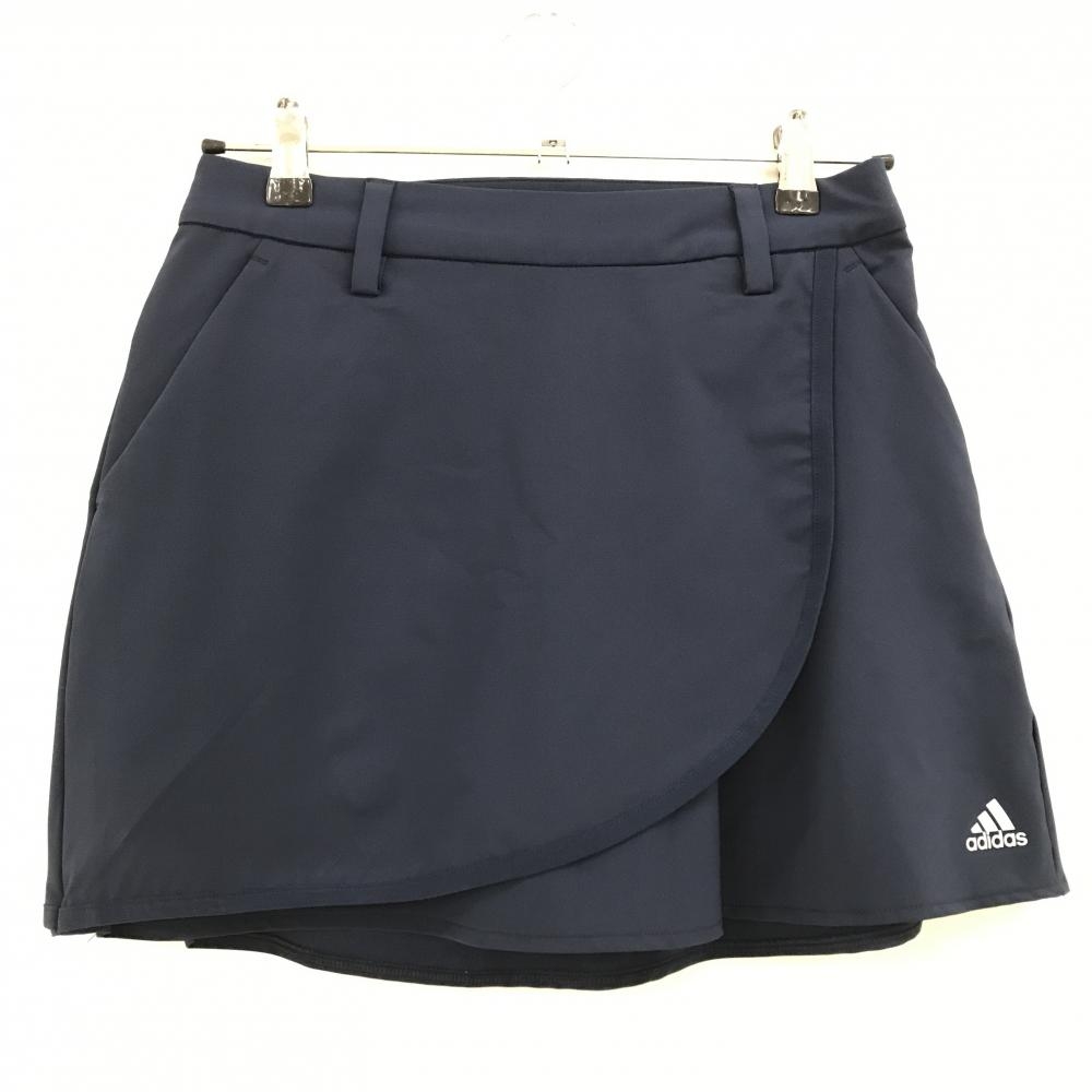 【美品】アディダス スカート ネイビー 裾ロゴ 内側インナーパンツ レディース M ゴルフウェア adidas