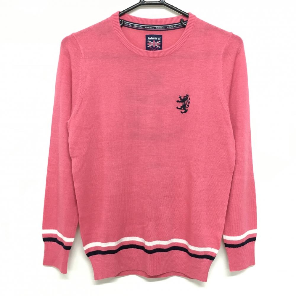 【超美品】アドミラル セーター ピンク 背面ユニオンジャックロゴ 薄手 ニット レディース M ゴルフウェア Admiral