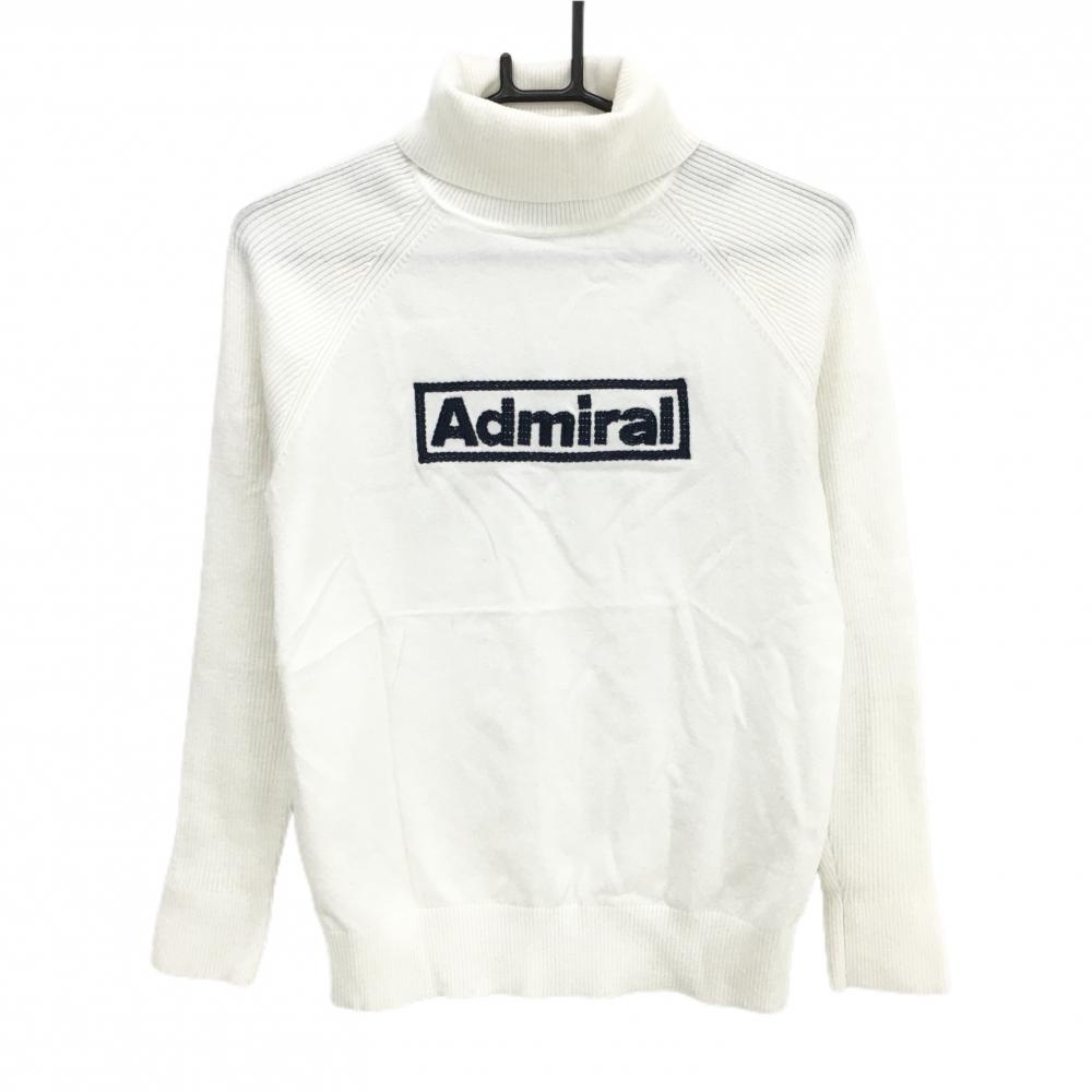 アドミラル タートルネックセーター 白×ネイビー ニット ハイネック レディース M ゴルフウェア Admiral