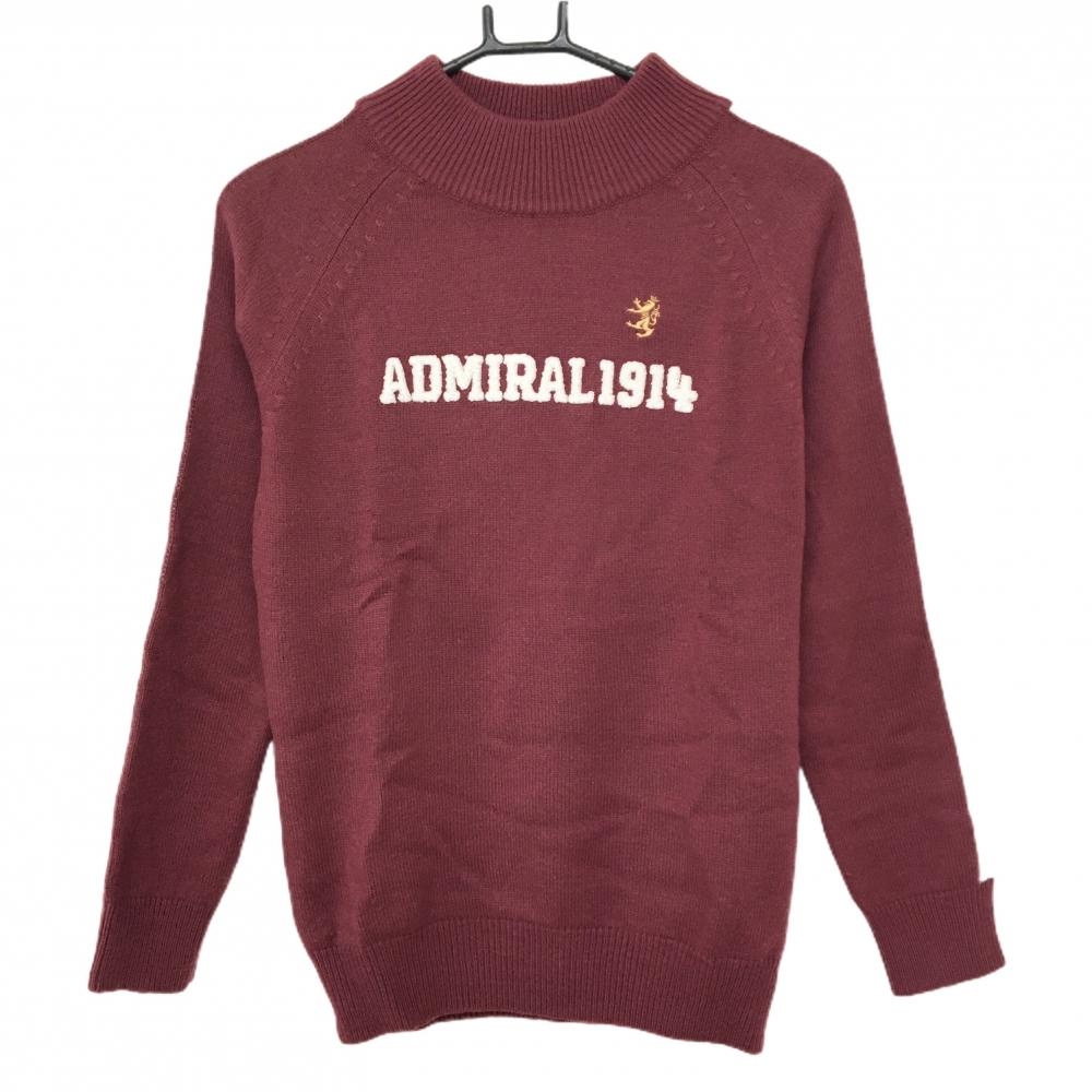 アドミラル ハイネックセーター ボルドー×白 袖ライン ウール混 ニット レディース M ゴルフウェア Admiral
