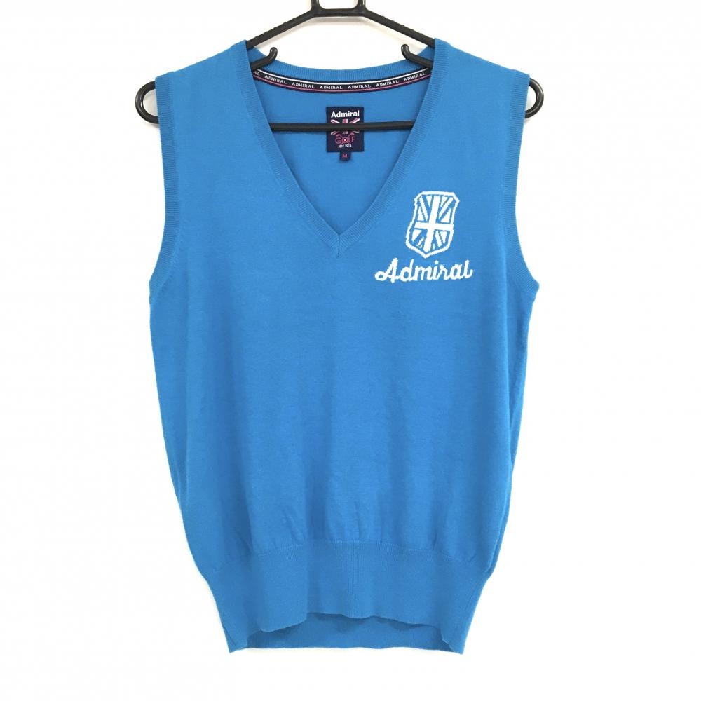 【美品】アドミラル ニットベスト ライトブルー ロゴ白 Vネック 薄手 レディース M ゴルフウェア Admiral