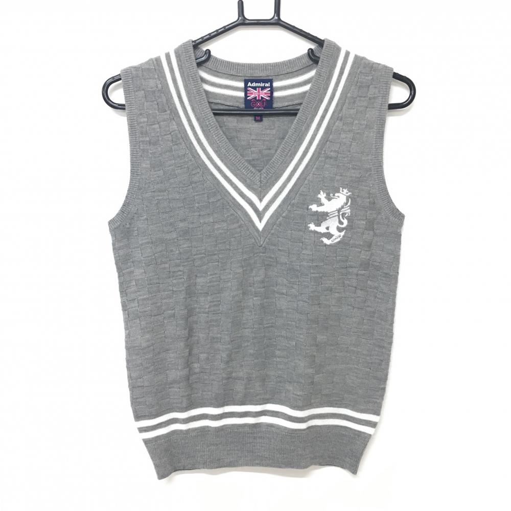【超美品】アドミラル ニットベスト グレー ブロック総柄地模様 Vネック  レディース M ゴルフウェア Admiral