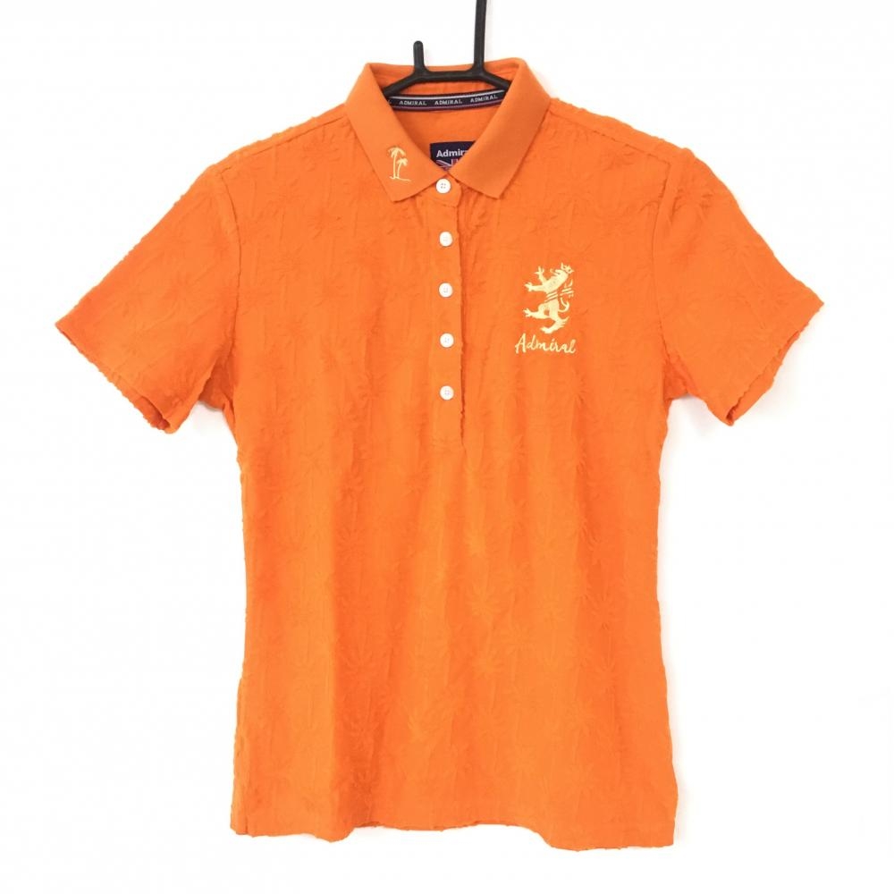 【超美品】Admiral アドミラル 半袖ポロシャツ オレンジ×イエロー 総柄 パイル地  レディース M ゴルフウェア