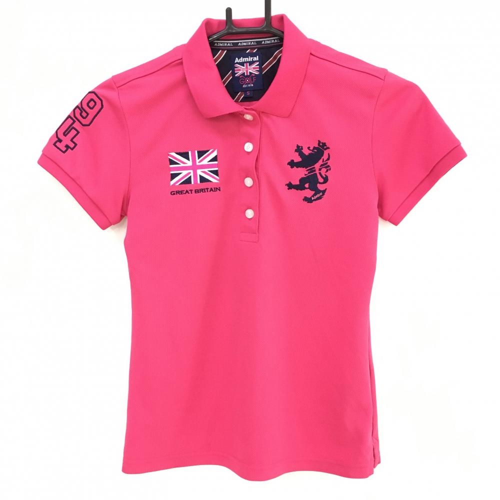 【超美品】アドミラル 半袖ポロシャツ ピンク ビッグロゴ刺しゅう  レディース S ゴルフウェア Admiral