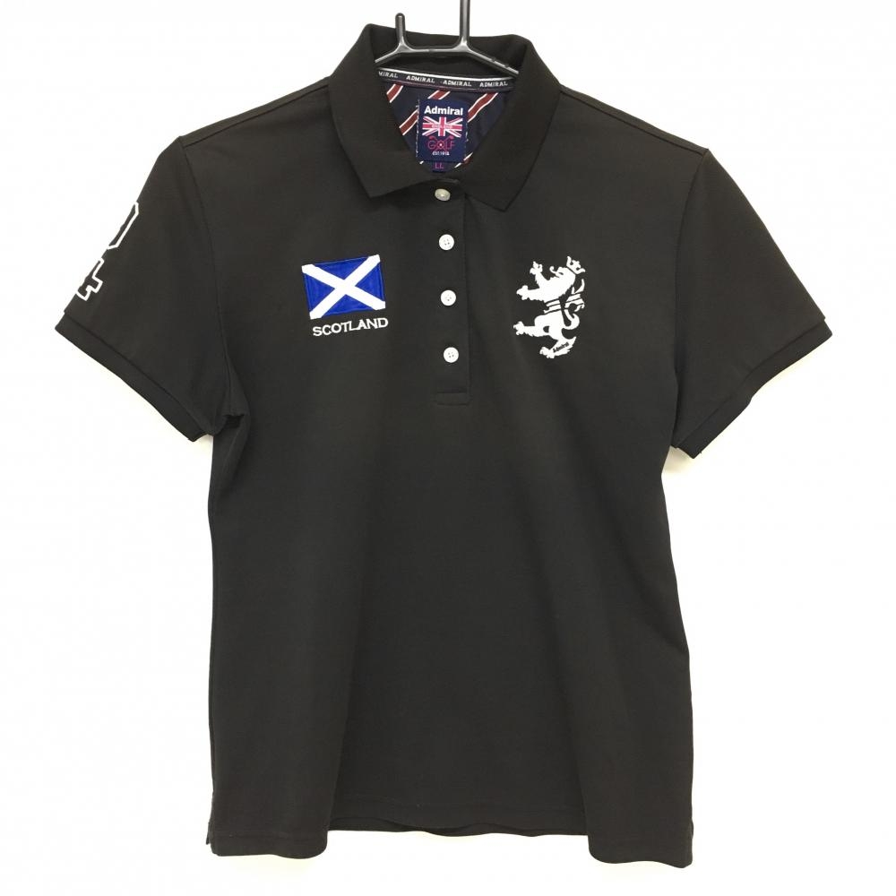 アドミラル 半袖ポロシャツ 黒×白 胸元ロゴ刺しゅう レディース LL ゴルフウェア Admiral
