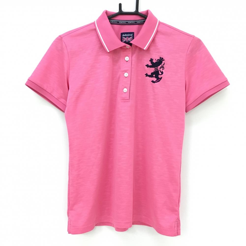 アドミラル 半袖ポロシャツ ピンク×ネイビー 胸元ロゴ刺しゅう  レディース L ゴルフウェア Admiral