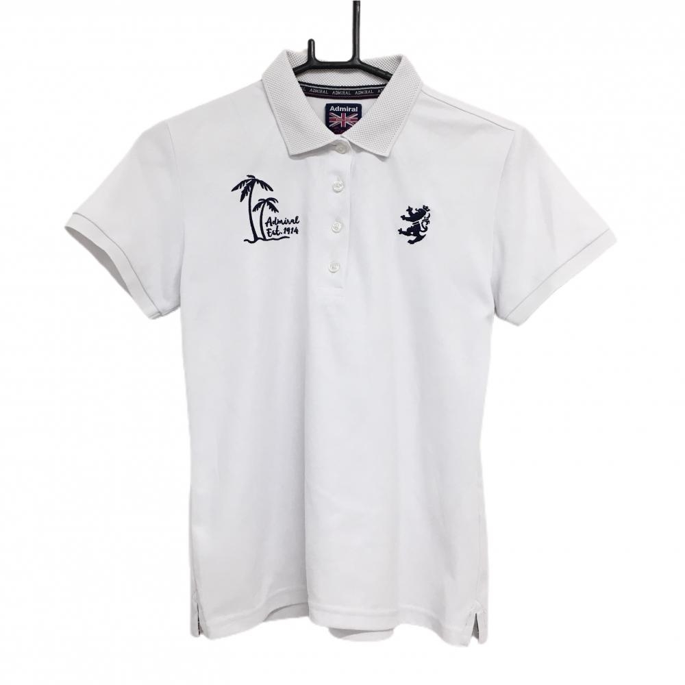 【超美品】アドミラル 半袖ポロシャツ 白 パイナップル柄地模様 襟メッシュ  レディース L ゴルフウェア Admiral