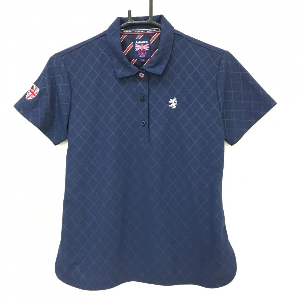 【超美品】アドミラル 半袖ポロシャツ ネイビーダイヤ柄地模様 レディース M ゴルフウェア Admiral