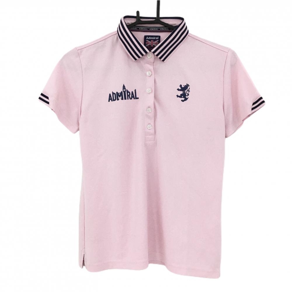 アドミラル 半袖ポロシャツ ピンク×ネイビー 襟ボーダー ユニオンジャック地模様 レディース M ゴルフウェア Admiral