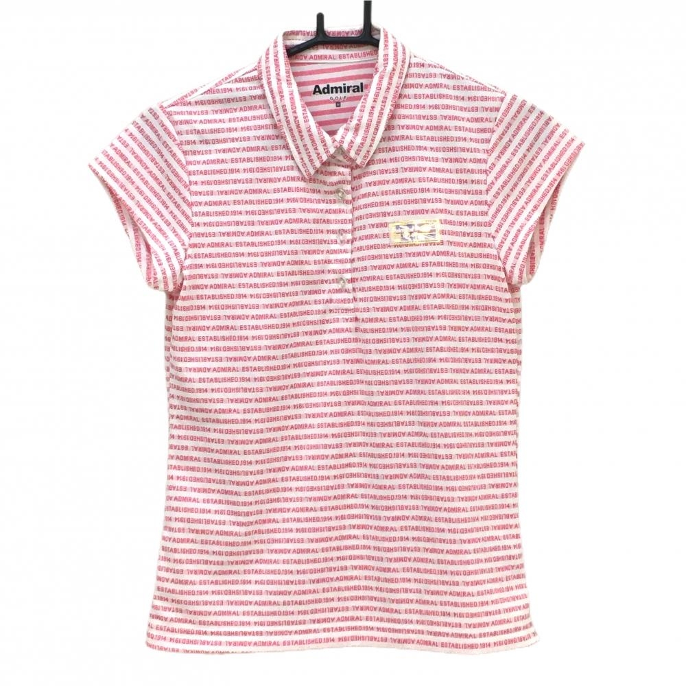 【超美品】アドミラル 半袖ポロシャツ 白×レッド ロゴボーダー風  レディース M ゴルフウェア 2023年モデル Admiral
