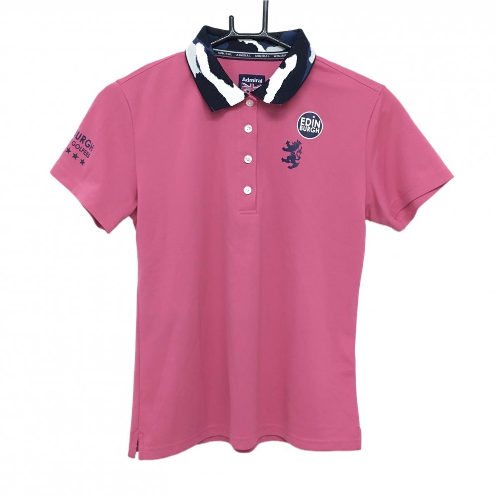 【超美品】アドミラル 半袖ポロシャツ ピンク×ネイビー 襟カモフラ  レディース L ゴルフウェア Admiral