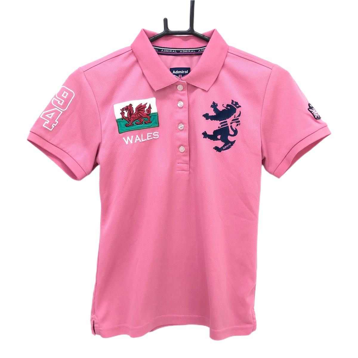 【美品】アドミラル 半袖ポロシャツ ピンク×ネイビー ロゴ刺しゅう レディース M ゴルフウェア Admiral