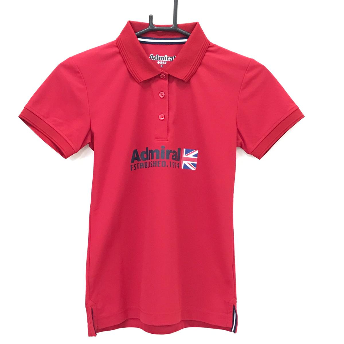 【超美品】アドミラル 半袖ポロシャツ レッド×ネイビー フロントプリント レディース S ゴルフウェア Admiral