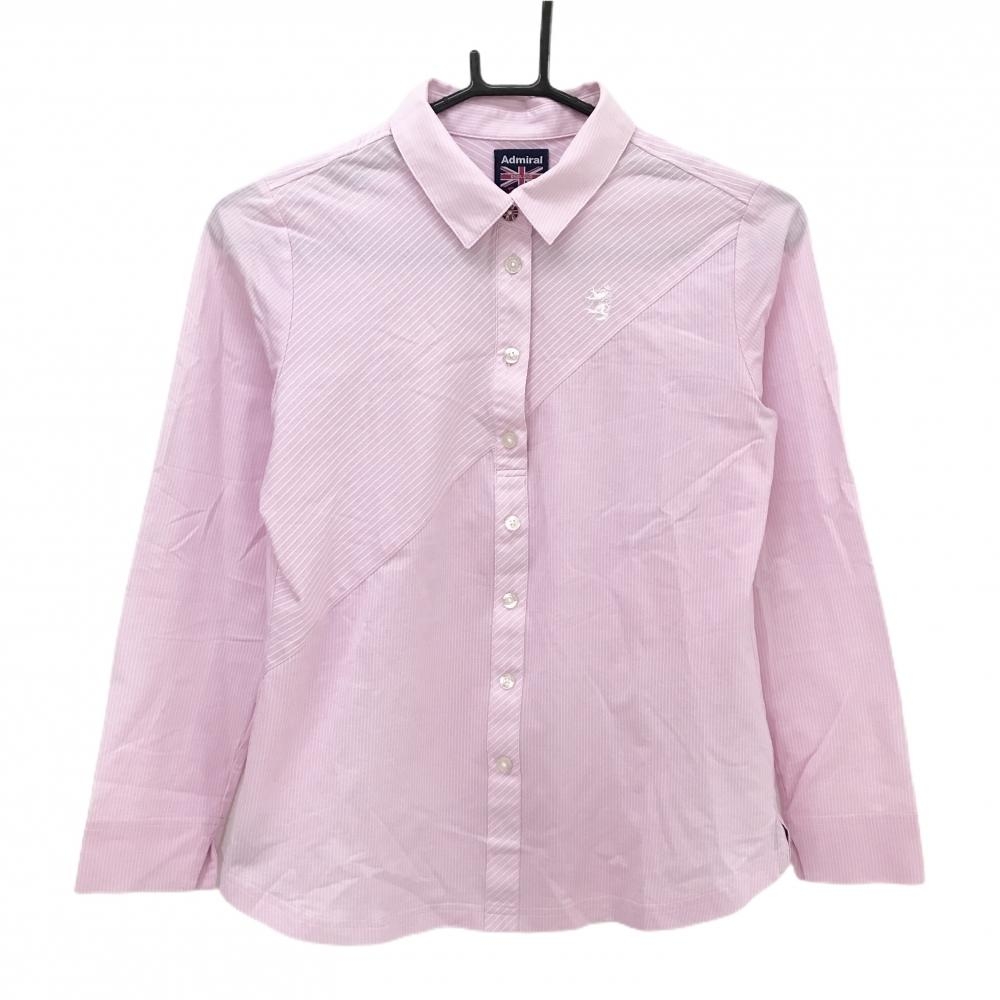 アドミラル 長袖ポロシャツ ピンク×白 細ストライプ  レディース M ゴルフウェア Admiral