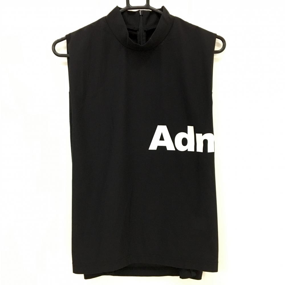 【超美品】アドミラル ノースリーブハイネックシャツ 黒×白 ロゴ 後ろハーフジップ レディース L ゴルフウェア Admiral