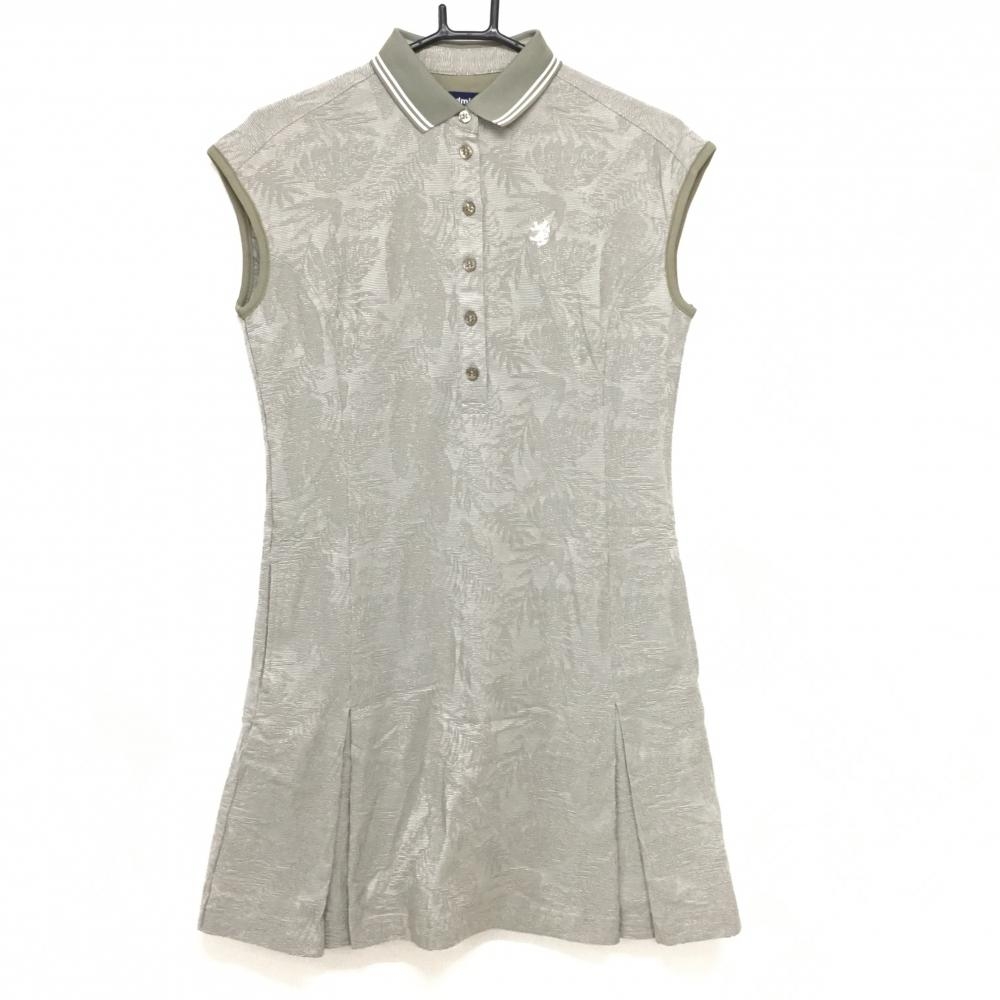 【超美品】アドミラル ノースリーブワンピース グレー系 リーフ柄織生地 ボックスプリーツ レディース M ゴルフウェア Admiral