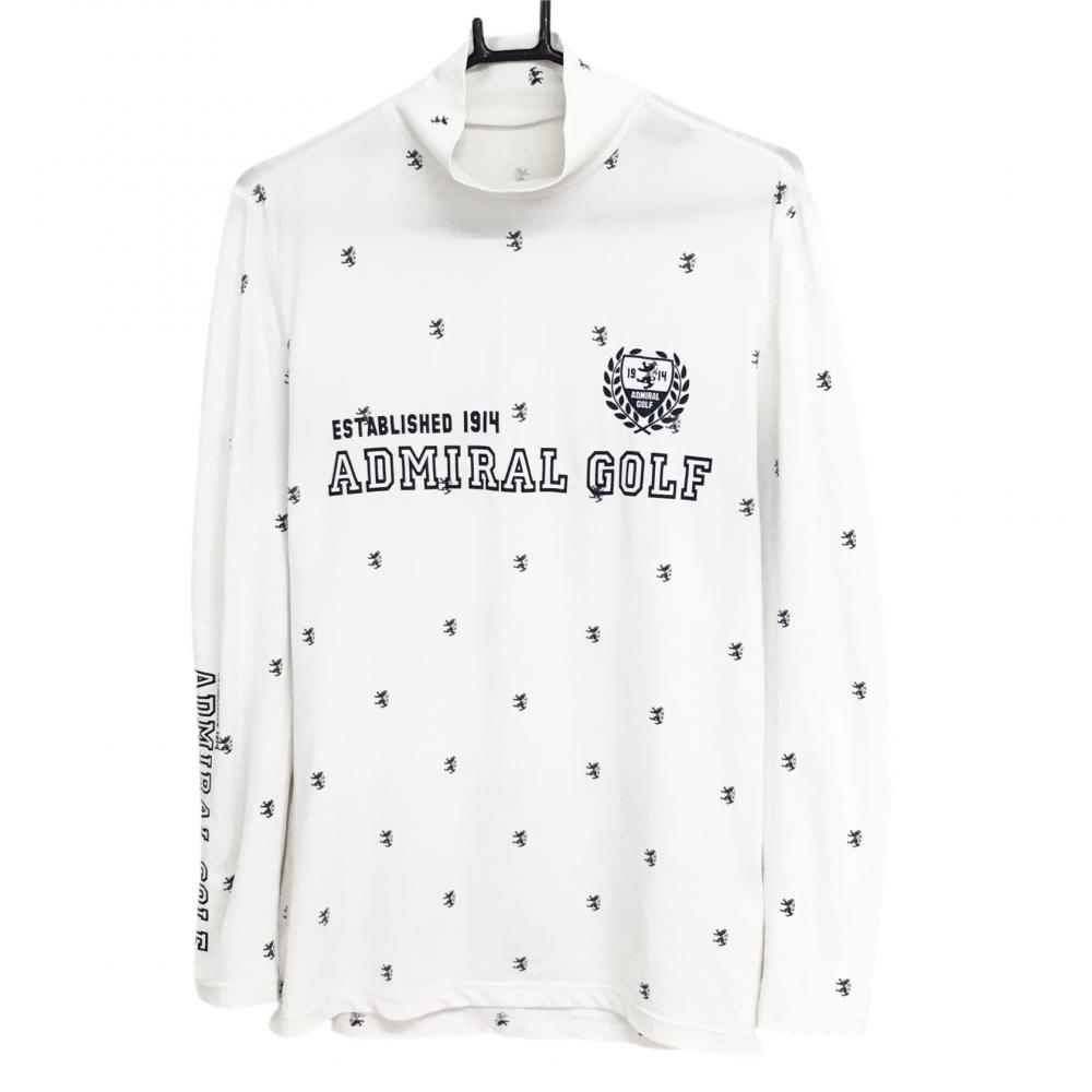 アドミラル ハイネックインナーシャツ 白×ネイビーロゴ総柄 レディース LL ゴルフウェア Admiral
