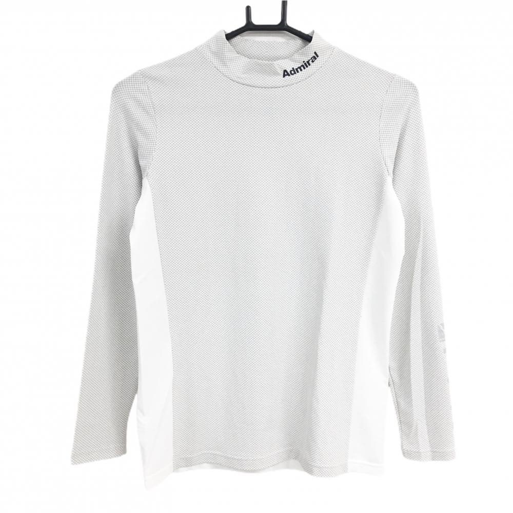 【超美品】アドミラル ハイネックインナーシャツ ライトグレー×白 ブロックチェック ネックロゴ レディース M ゴルフウェア Admiral