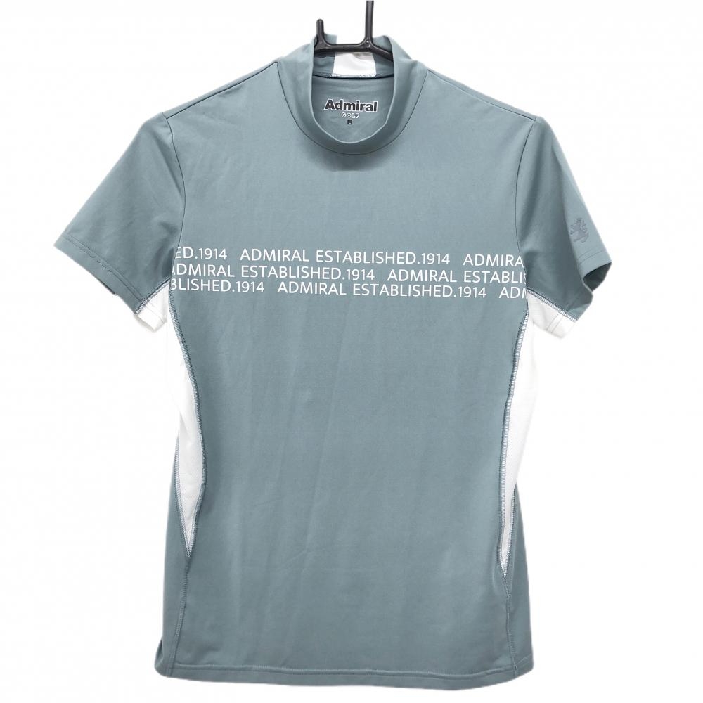 【美品】アドミラル 半袖ハイネックシャツ ブルーグレー×白 脇メッシュ調 レディース L ゴルフウェア Admiral