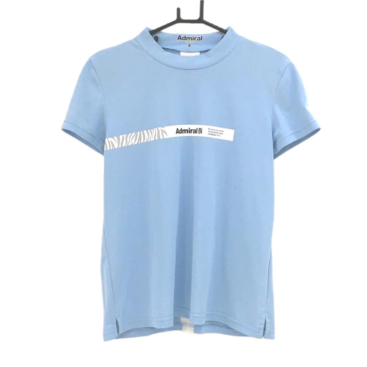 【美品】アドミラル 半袖ハイネックシャツ ライトブルー×白  レディース LL ゴルフウェア 2024年モデル Admiral