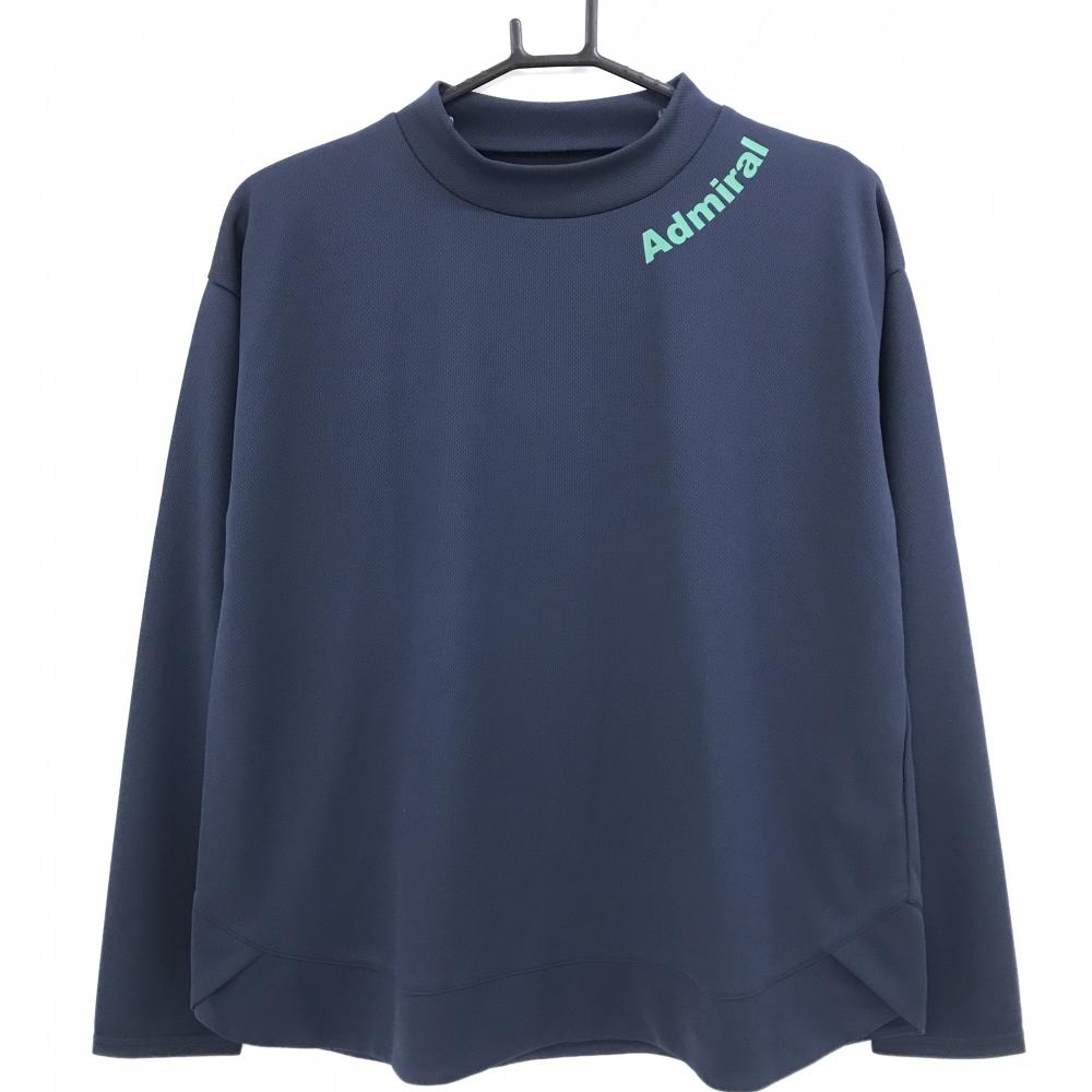【超美品】アドミラル 長袖ハイネックシャツ ネイビー ロゴグリーン レディース L ゴルフウェア Admiral