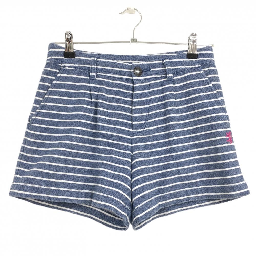 【超美品】アドミラル ショートパンツ ブルー×白 ボーダー ネップ  レディース S ゴルフウェア Admiral