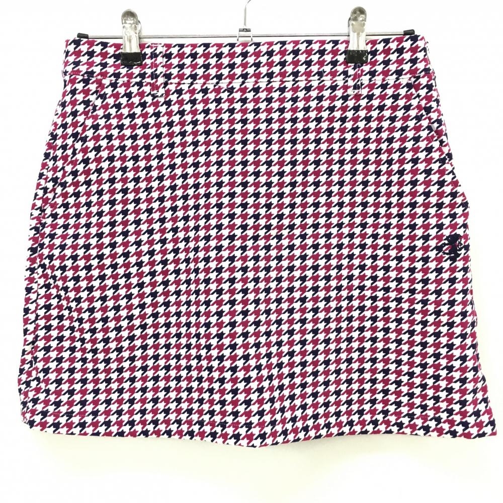 【超美品】アドミラル スカート 白×ネイビー×ピンク 千鳥格子 内側インナーパンツ レディース L ゴルフウェア Admiral