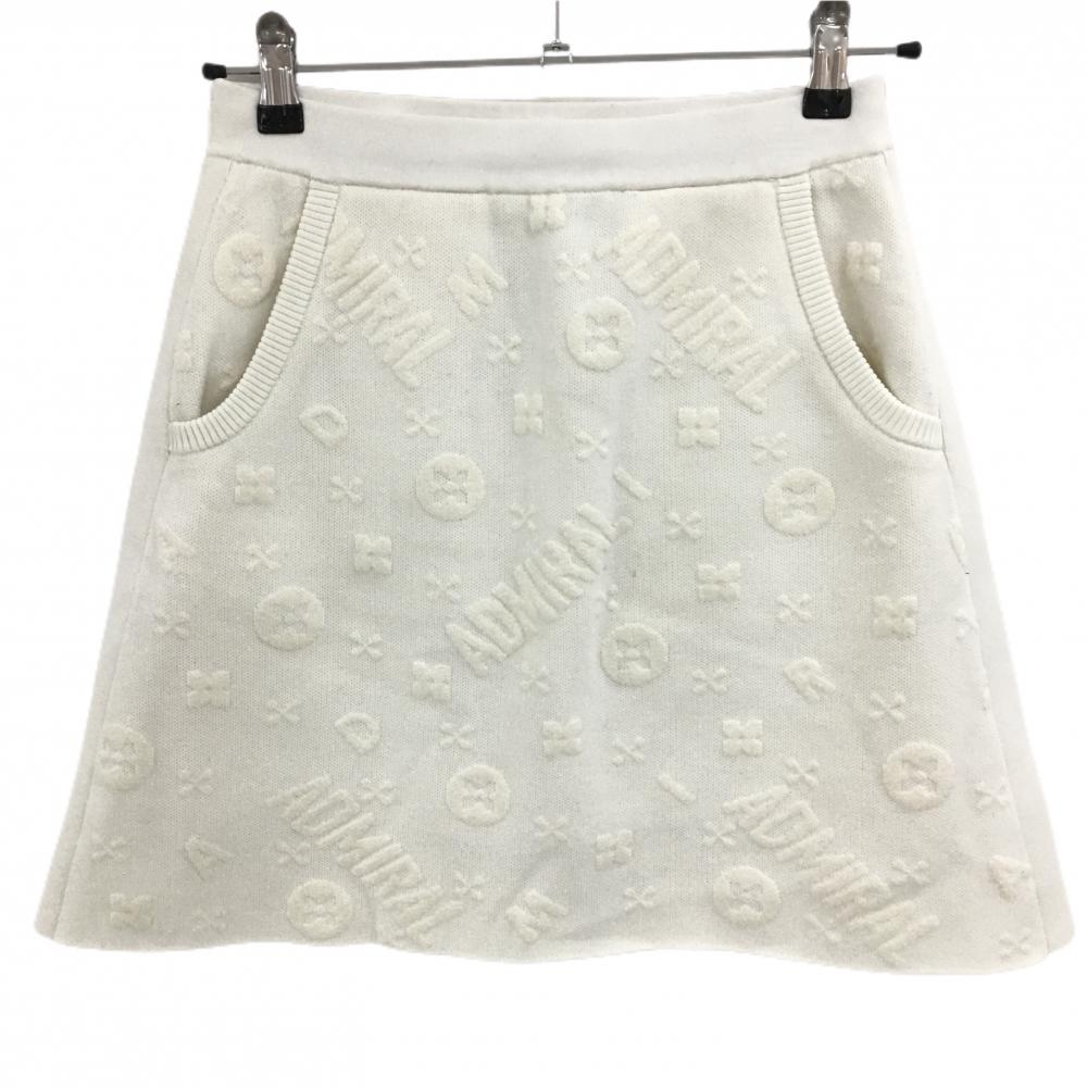 アドミラル ニットスカート 白 凹凸ロゴ総柄 裏地付  レディース M ゴルフウェア Admiral