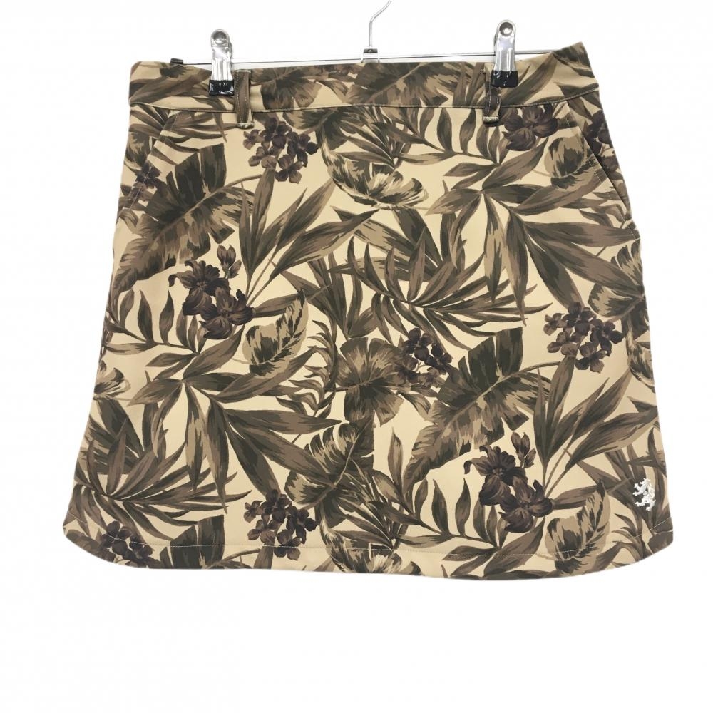 【超美品】アドミラル スカート ベージュ×カーキ リーフ柄 裾ロゴ ウエスト後ろゴム レディース LL ゴルフウェア Admiral